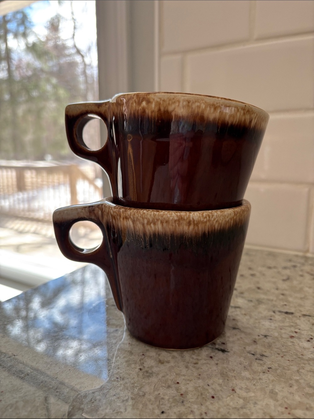 Vintage Hull Pottery brown drip glaze coffee mugs